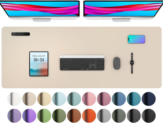 Aothia Leather Desk Pad Protector, Office Desk Mat, Large Mouse Pad, Non-Slip PU Leather Desk Blotter, Laptop Desk Pad, Waterproof Desk Writing Pad for Office and Home (48"x17", Beige)