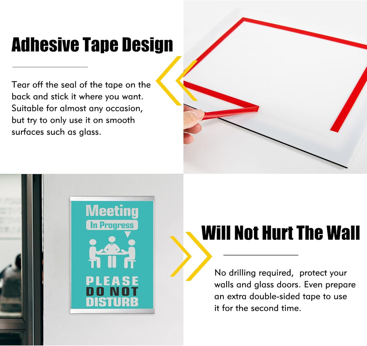 Acrylic Magnetic Sign Holder, Easy-Opening 8.5 x 11 Wall Mount Display Frames, Self Adhesive Back Plastic Clear Document Frame, Silver Aluminium Strips Frame (8.5 x 11, 3Pack)