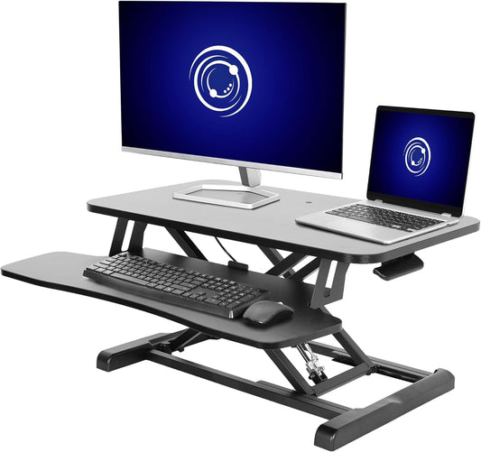 VIVO 28 inch Desk Converter, K Series, Height Adjustable Sit to Stand Riser, Dual Monitor and Laptop Workstation with Keyboard Tray, Black, DESK-V028KB