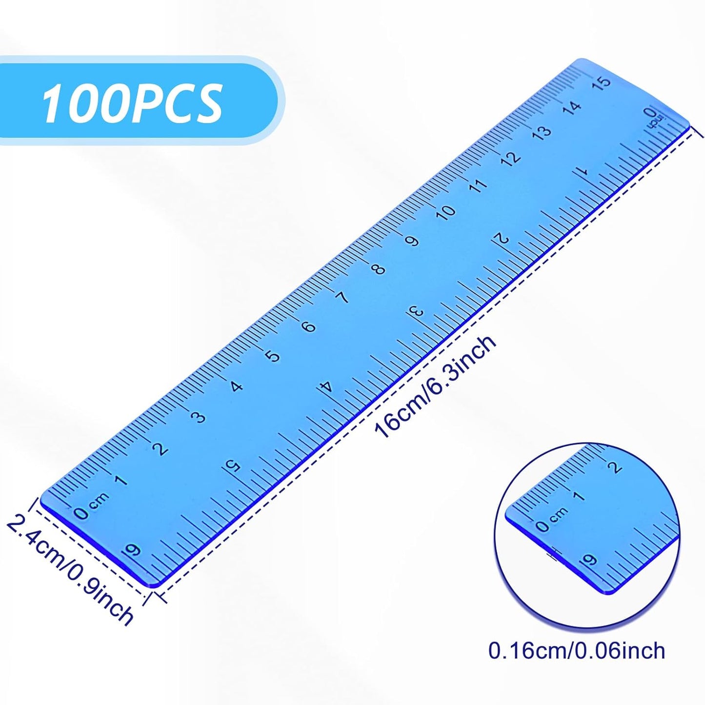 Zonon 100 Pcs 6 Inch Rulers Bulk Plastic Flexible Small Straight Rulers with Inches and Centimeters First Day of School Gift for Students Back to School Office Supplies(Colorful, Transparent)