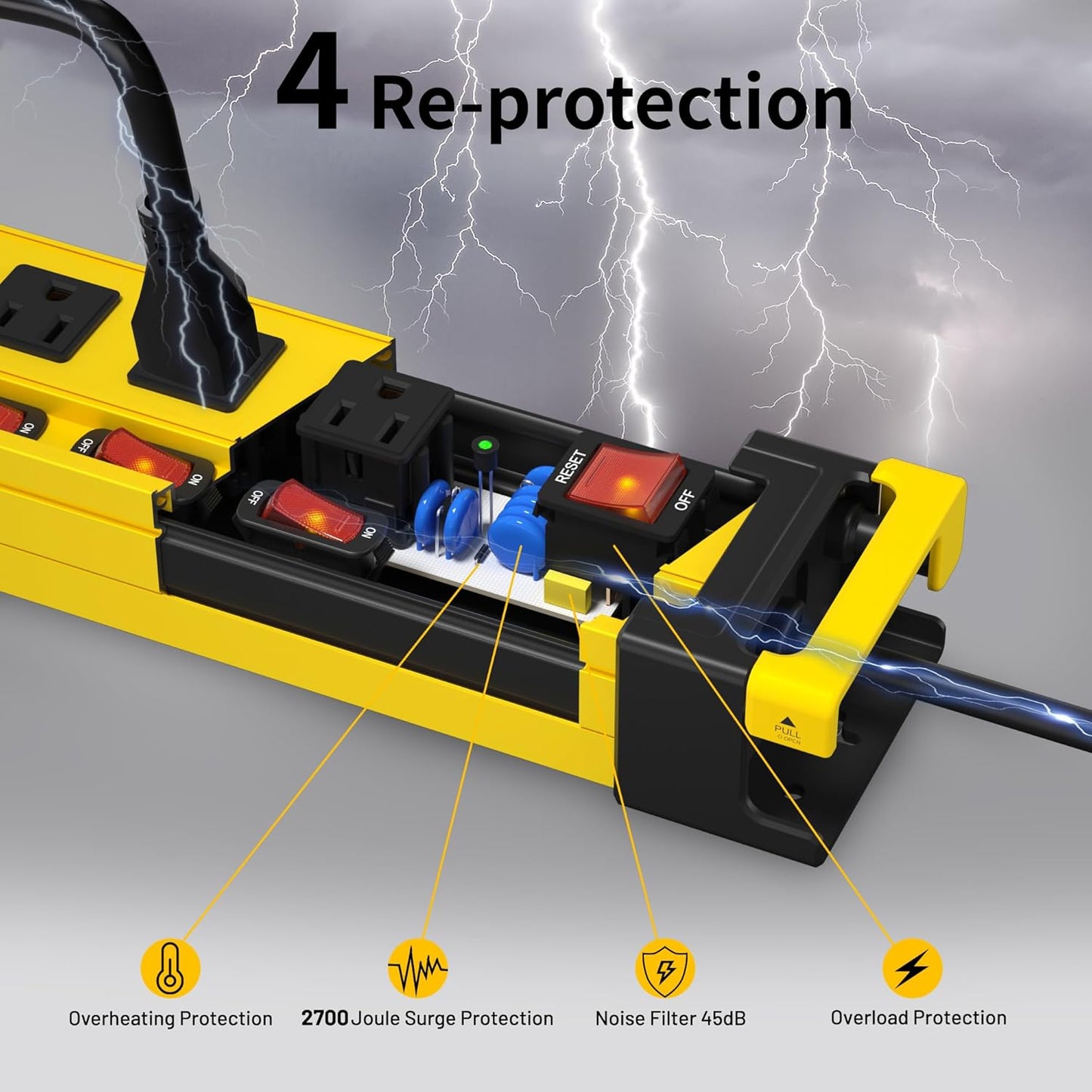 Plug'n 2 Packs 8 Outlet 2700J Surge Protector Power Strip with Individual Switches,Heavy Duty Garage Power Strip with Cord Manager,Flat Plug,6FT/14AWG Power Cord for Workshop,Shop,Home,Kitchen