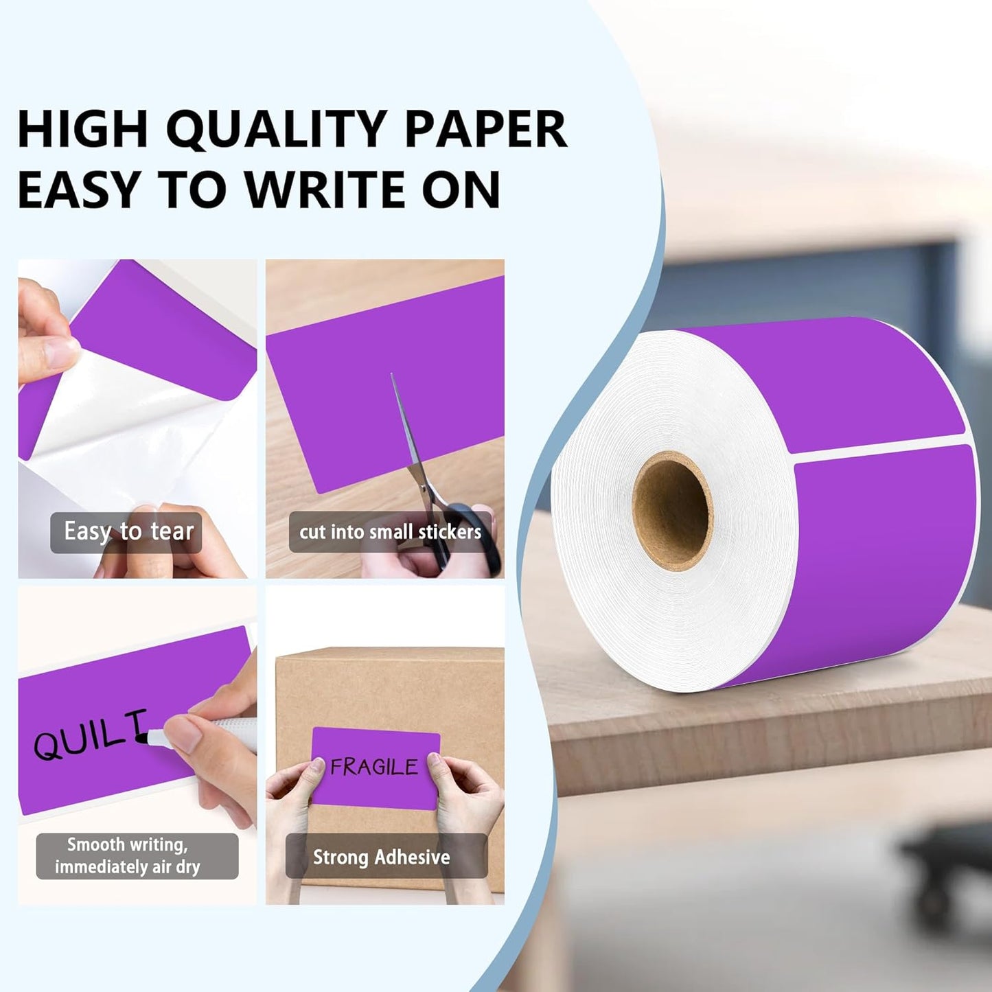 PARLAIM 3 X 5 Inch 4Rolls/1000 Per Roll Rectangle Inventory Color Coding Labels,Roll Square Label Stickers for Home (Purple)