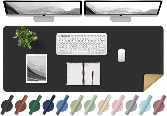 BLESWIN Large Desk Pad Mat 47.2"" x 17"", Office Desk Mat, Non-Slip PU Leather & Cork Desk Blotter for Keyboard and Mouse, Large Desk Mat, Large Mouse Pad for Office & Home(Black)