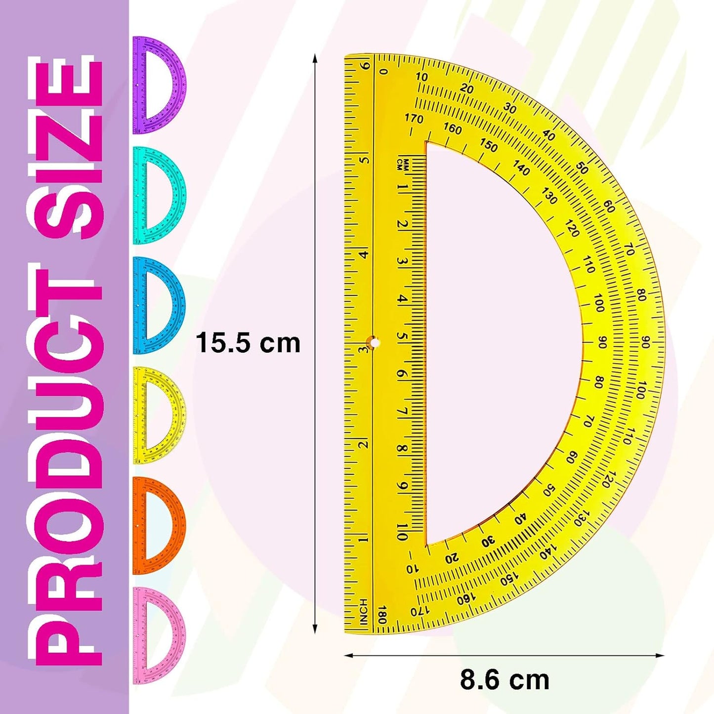 Zonon 12 Pieces Protractors Bulk Plastic 180 Degrees 6 Inch Translucent Protractors for Geometry, Angle Measurement, Students School Supplies