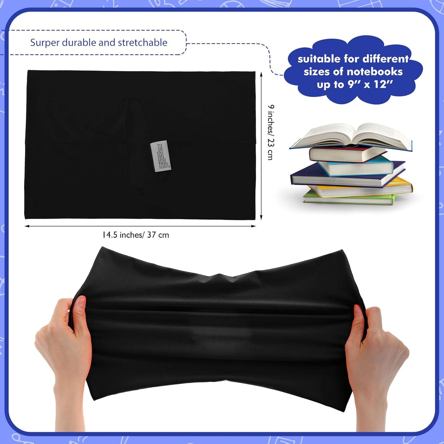 Sherr 14 Pack Stretchable Book Covers Reusable Jumbo Bookcloth 9" x 11" Durable Washable Back to School Book Cover Protector for Most Hardcover Books Textbooks(Black,Classic)