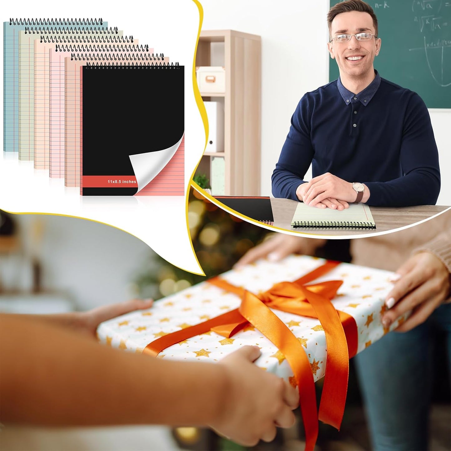 6 Pcs Legal Pad Top Spiral Bound Notebook 70 Sheets Wirebound Notepad Double Sided Ruled Memo Steno Pad with Stiff Back Cover for Business(8.5 x 11 Inches,No Holes,Retro Colors)