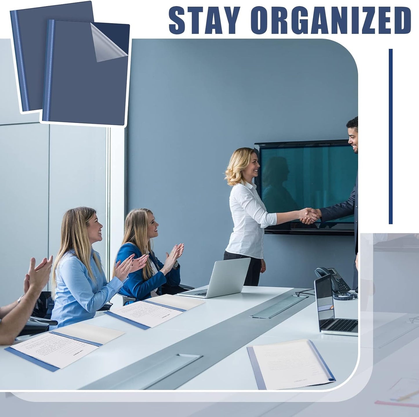 Teling 72 Pack Clear Front Report Covers Bulk Business Report Covers Plastic Presentation Folders Resume Portfolio Folder Paper Binder with 3 Prongs for Presentation Document School Office (Navy Blue)