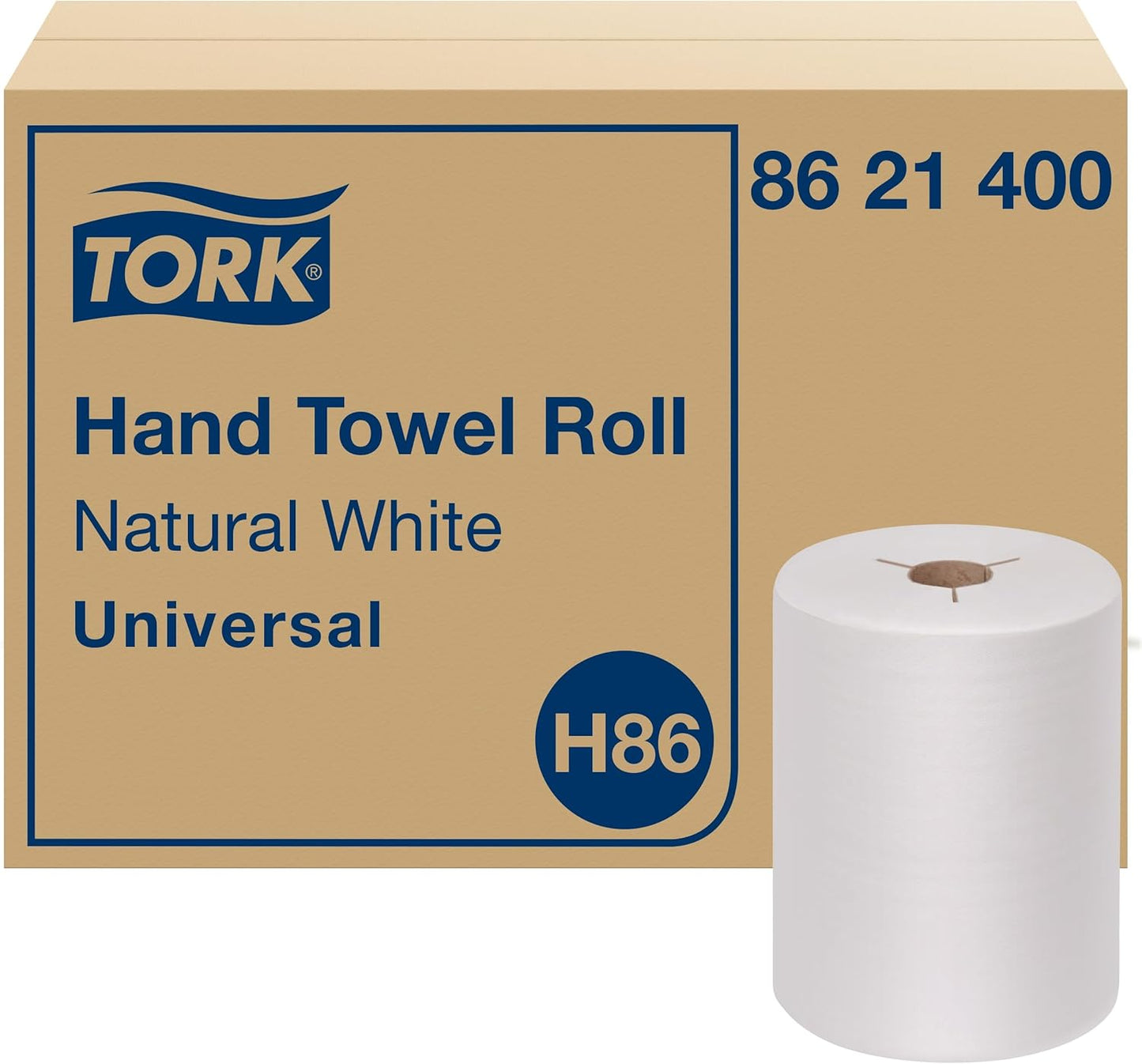 Tork Hand Towel Roll, Natural White, Universal, H86, for Mini Dispensers, 100% Recycled, 1-Ply, 12 Rolls x 425 ft, 8621400