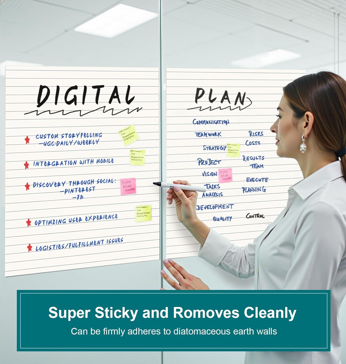 ViVin Lined Sticky Easel Pad, 25 x 30 Inches Flip Chart Paper for Teachers and Students, Large Self Stick Easel Paper, Teacher Anchor Chart, 30 Sheets/Pad, 10 Pads/Pack