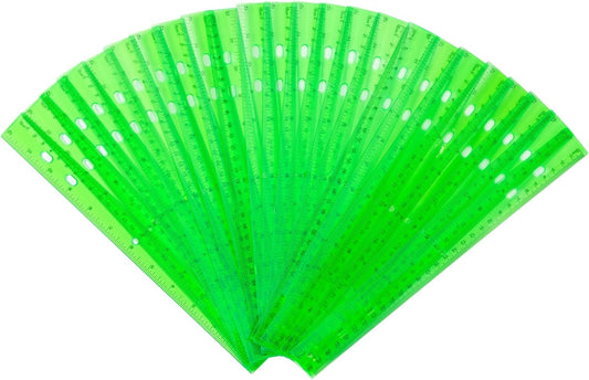 28 Pack Plastic Ruler 12 Inch Transparent Rulers - Metric Bulk for Kids School Office Classroom, Green