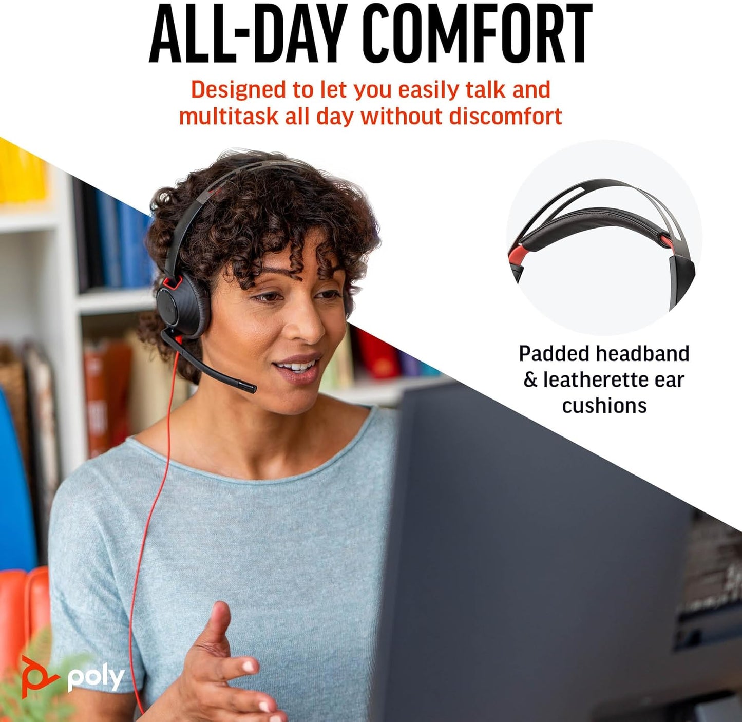 Poly Blackwire 5220 Wired Headset (Plantronics) Flexible Noise-Canceling Boom Mic Ergonomic Design - PC/Mac, Mobile via USB-C, USB-A, 3.5mm - Works w/Teams, Zoom - Amazon Exclusive (9P7X6AA)
