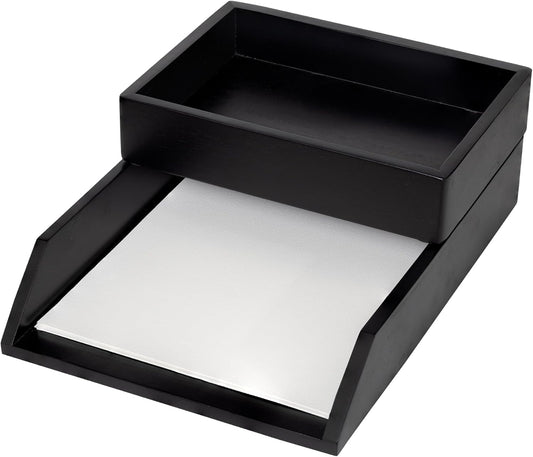 Demigo Desk Organizer Letter Tray Set of 2, Acacia Wood Tabletop Desktop for Storage Paper Letter Folders Notebooks Copy Print, Workspace Holder, Keep Stationery Saver (Black)