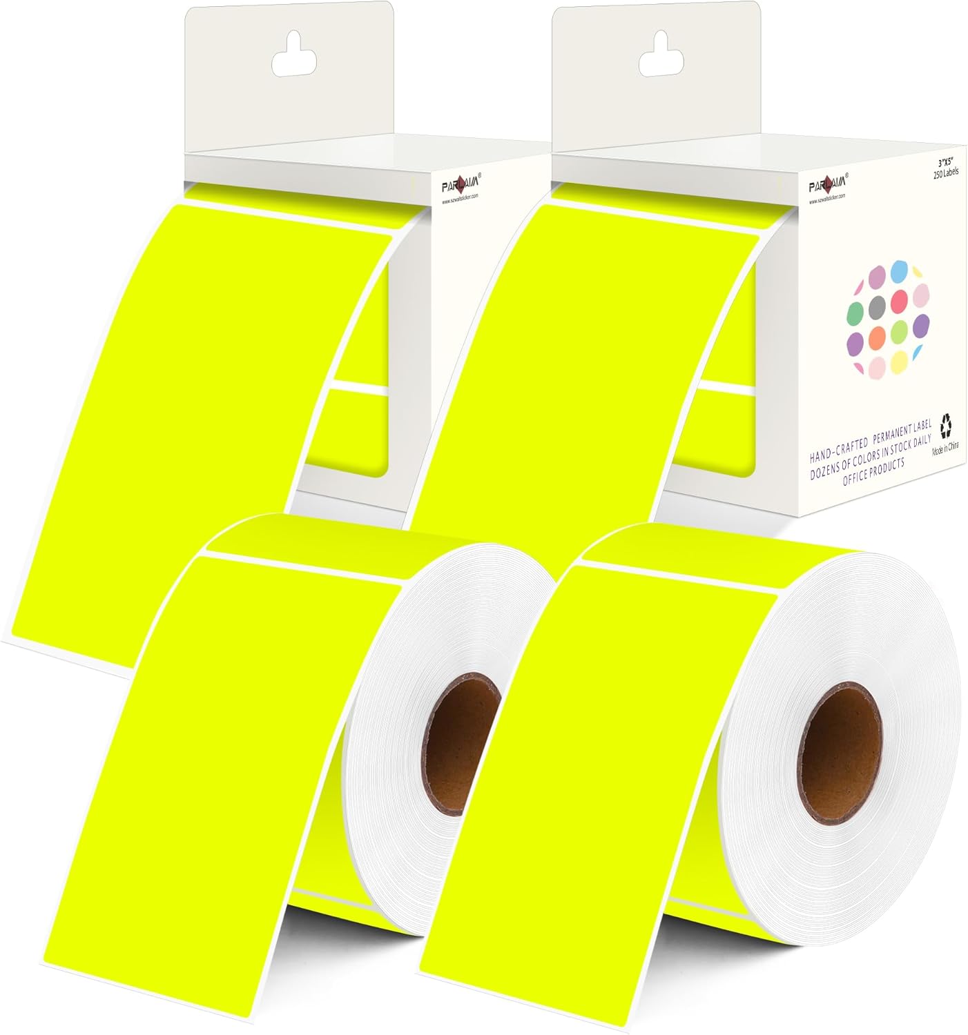PARLAIM 3x5 inch Rectangle Color Code Stickers, 1000PCS 4 Rolls Square Adhesive Inventory Label, Fluorescent Yellow