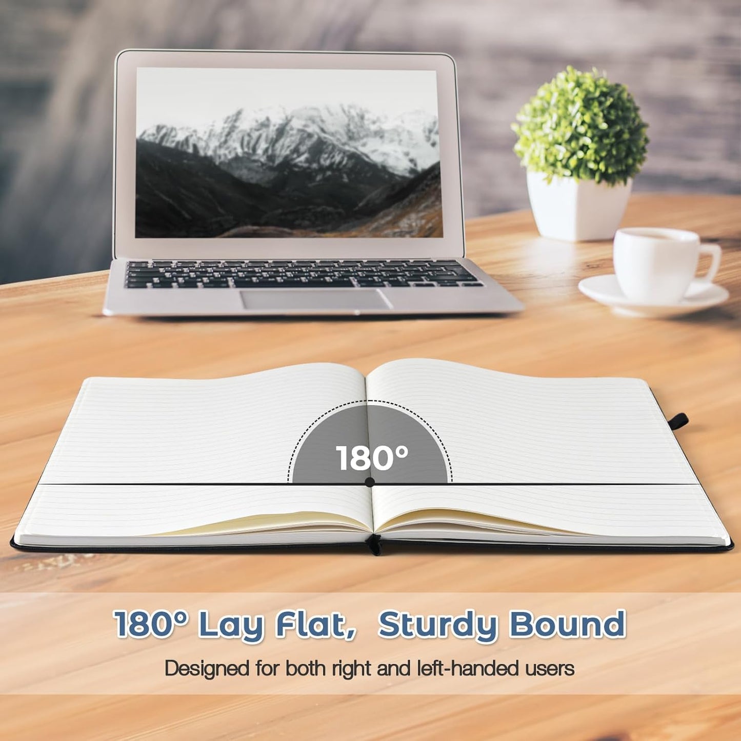 Lined Journal Notebook, 8.5" x 11" Hardcover Leather Notebook for Work, Wide Ruled Notebook Journal for Women Men, 192 Thick Paper, Lay Flat, 2 Pockets, A4 Large Journals for Writing, Blue Notebook