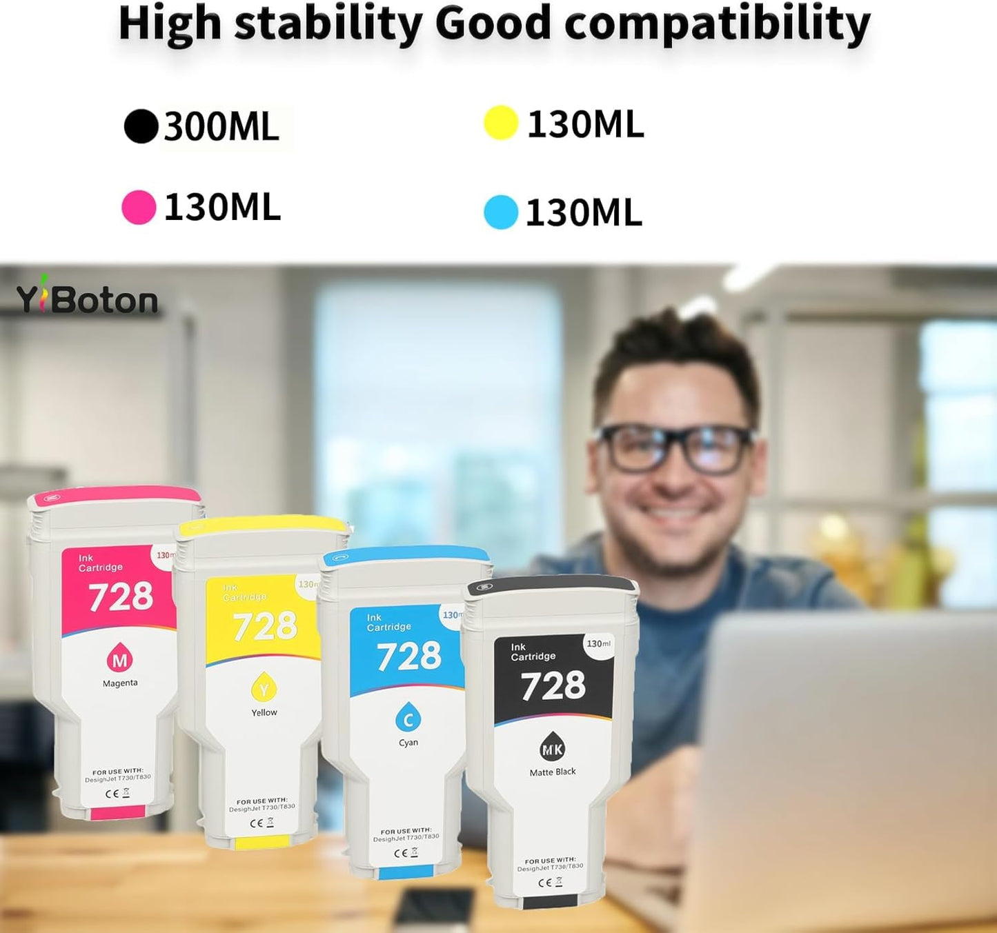 High Yield 728 728XL Ink Cartridge Replacement for HP 728 Ink Cartridge F9J68A F9K17A F9K16A F9K15A for HP DesignJet T830 MFP & T730 Large Format Plotter Printer Ink (4-Pack)