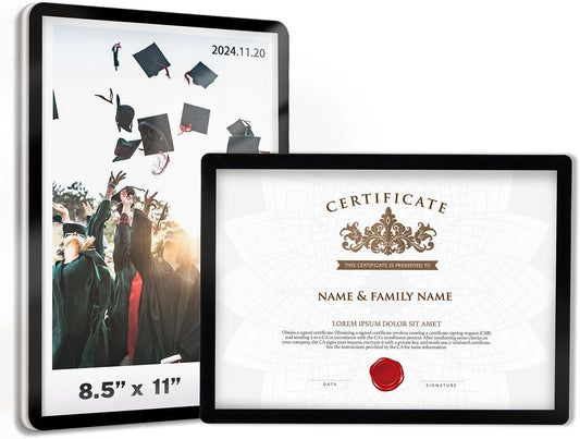 Sign Holder 8.5"x11" Wall-mounted 2 Pack, Self-Adhesive Display Frame for College Certificate/Poster/Paper/Picture Office/Store/School Display Sign Holder with Horizontal and Vertical (Black)