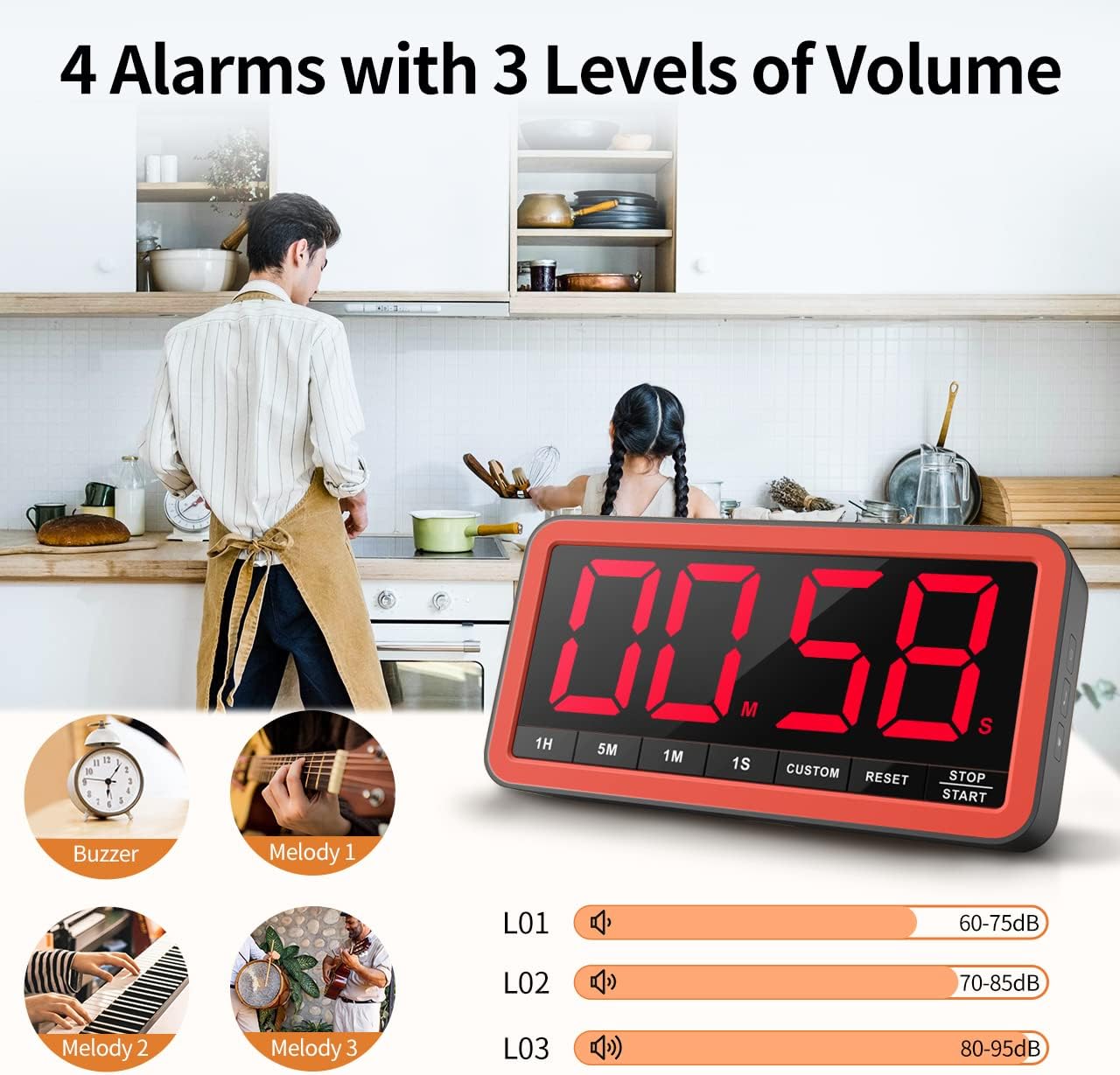 VOCOO Digital Kitchen Timer with 7.8” Extra Large Display, Magnetic LED, with 3 Brightness, 4 Alarms and 3 Volume Levels, Battery Powered Countdown Count Up Timer for Cooking, Classroom, Home Gym