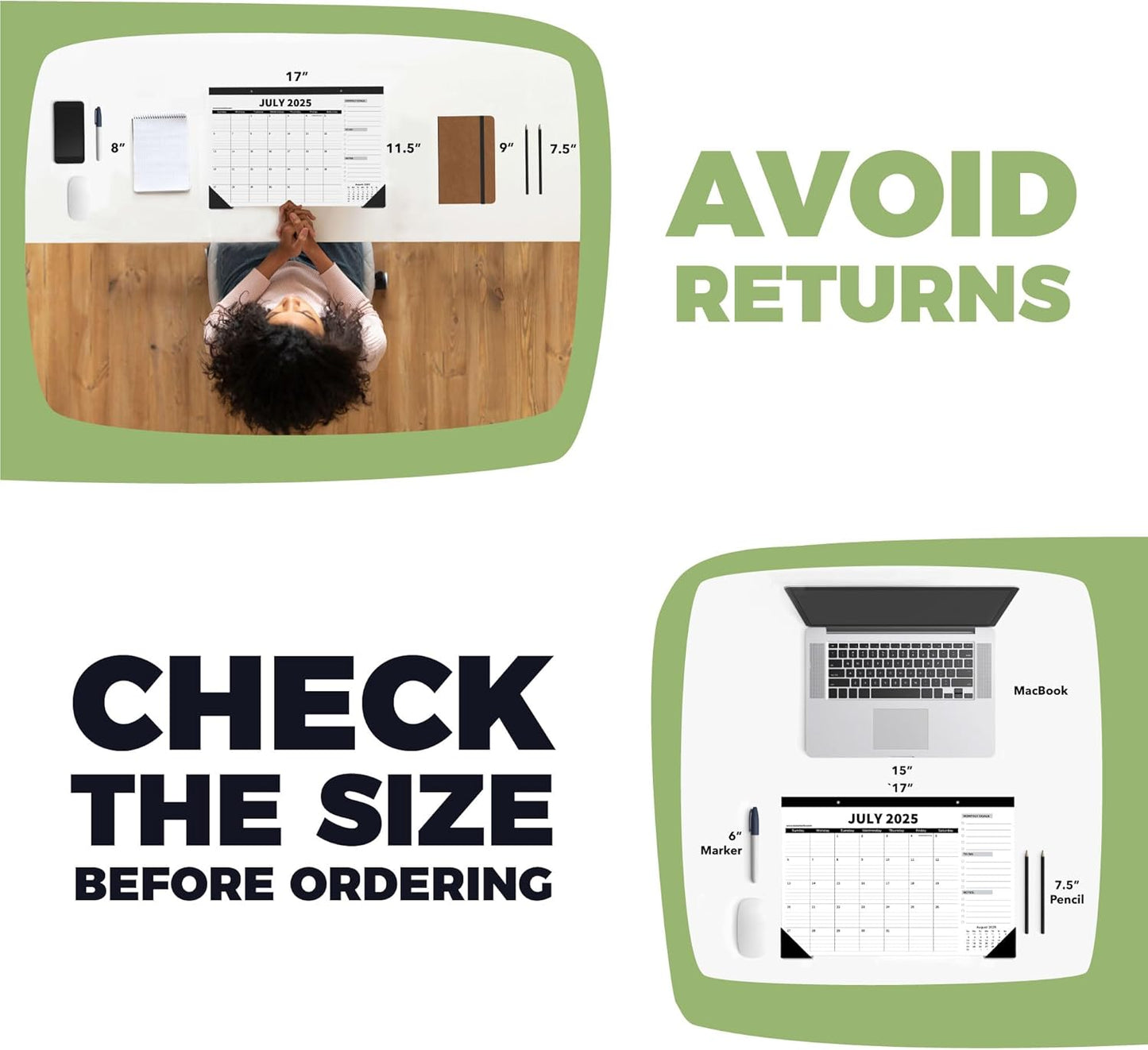 Sproutbrite 18 Month Desk Calendar 17" x 11.5" Medium Size Desktop Monthly Planner with To-Do List and Notes, Home, Office School Desk Calendar (July 1 PACK)