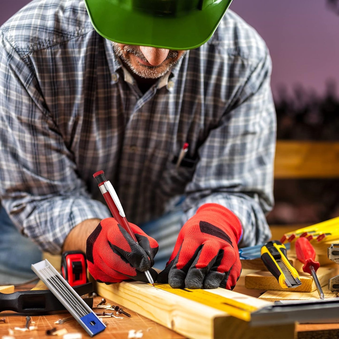 Spakon 60 Pcs 2.8mm Lead Refill Carpenter Construction Pencils Marker Lead Refills Dry Mechanical Woodworking Pencil Tools for Writing Drawing Drafting (Black,Red,Yellow)