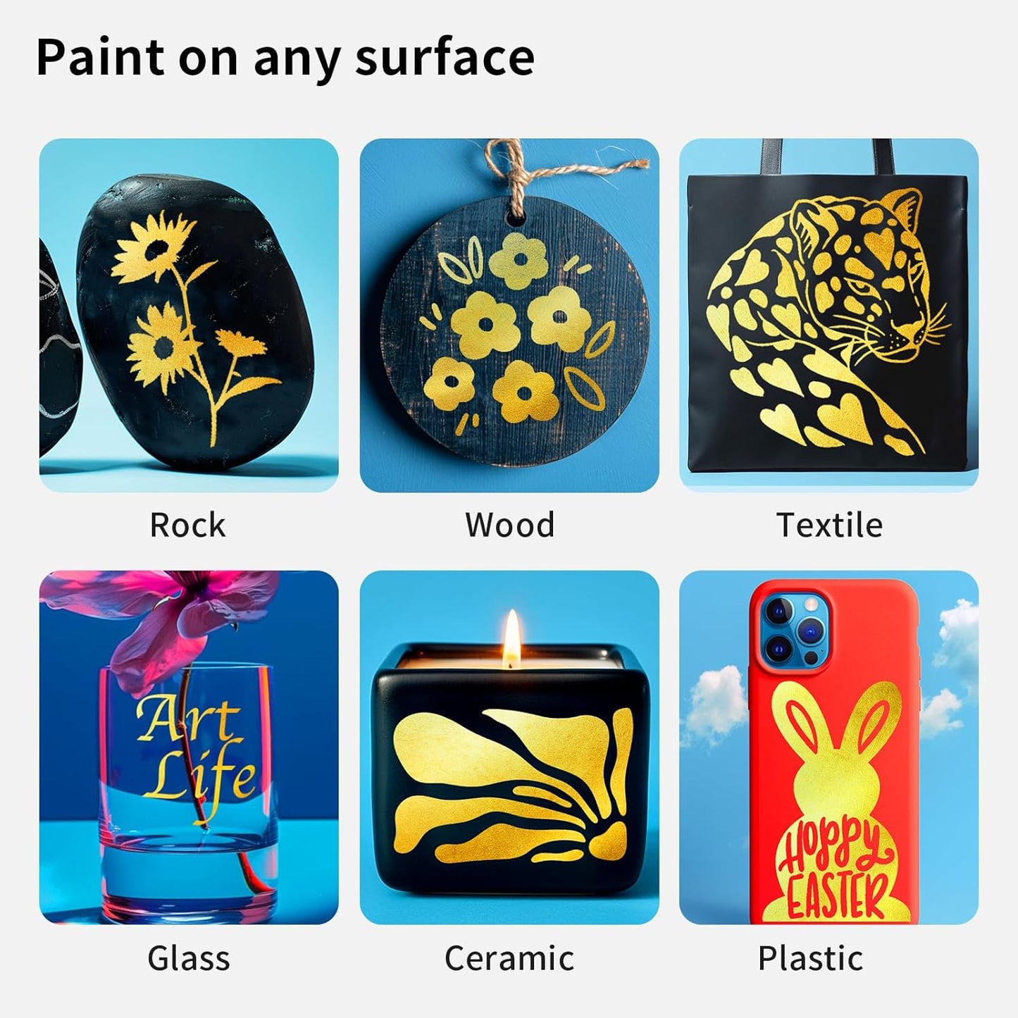 NAWOD 3 Gold Acrylic Paint Pens Markers, Dual Tip (Dot Tip + Brush Tip), for Rock Painting Fabric Canvas Glass Wood Ceramic Paper Eggs, Fabric Marker Ideal for Labeling DIY Crafts Art Projects