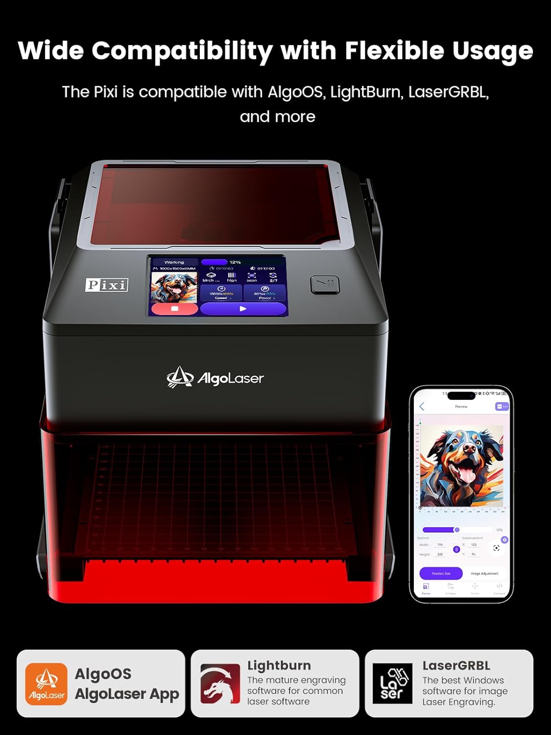 AlgoLaser 5W Smart Laser Engraver Machine: Portable Laser Engraver with 3.5" Touchscreen & 2.0 AlgoOS System - Hand Draw/Wireless Transmission/SD Card/Offline - Laser Engraving for Wood, Leather