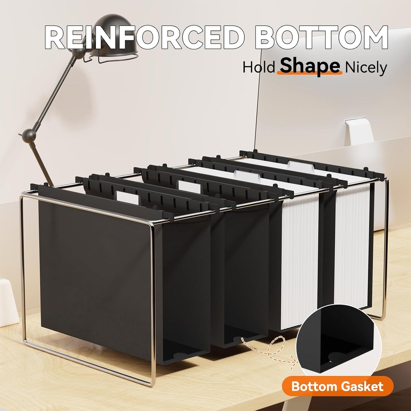 Plastic Hanging File Folder Letter Size,Heavy Duty 3“Expanding Reinforced Black Large Hanging Folders,Insert Gasket,Adjustable Tabs,Filing Cabinet Folder for Office/School/Home,12 Pack