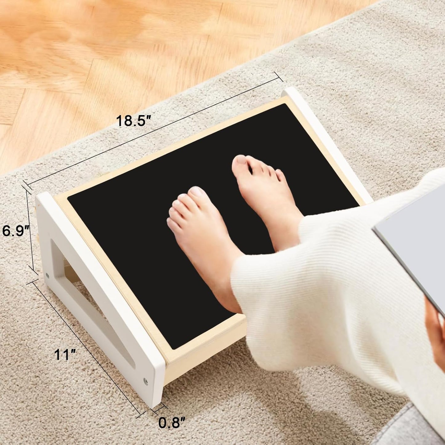 WOOD CITY Foot Rest for Under Desk at Work, 3 Heights Adjustable Footrest with Silicone Surface, 2 in 1 Foot Stool Improve Posture, Reduce Fatigue & Pain, Ideal for Home/Office/Gaming (Natural-White)