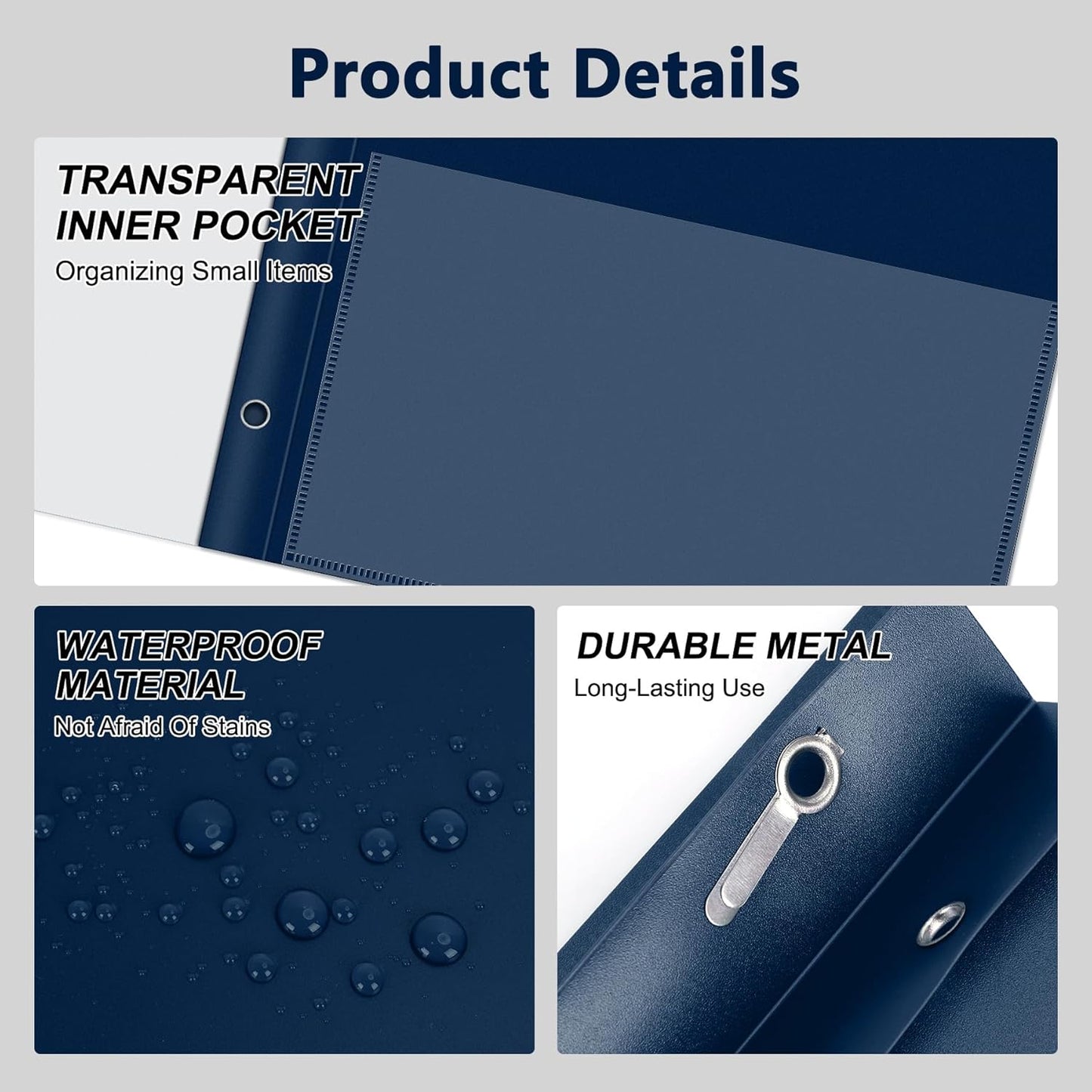 Ndsox 30 Packs Clear Front Report Covers with 3-Prong Fasteners Plastic Project Presentation Folders Resume Document Covers with Navy Blue Back for 8.5x11" Letter Size Paper for School Office Business