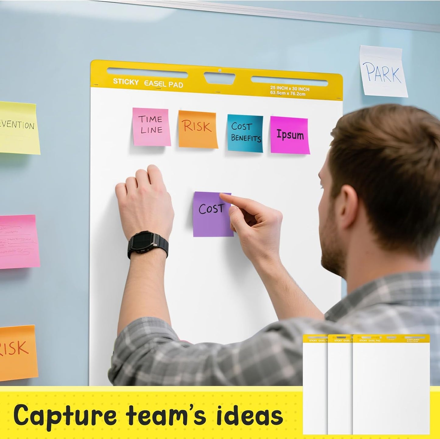 ReliThick 4 Pack Sticky Easel Pad, 25 x 30 In, White, 20 Sheets/Pad, Flip Chart Paper for Teachers, Large Sticky Chart Paper for Wall, Self Stick Easel Pad for Office School Classroom