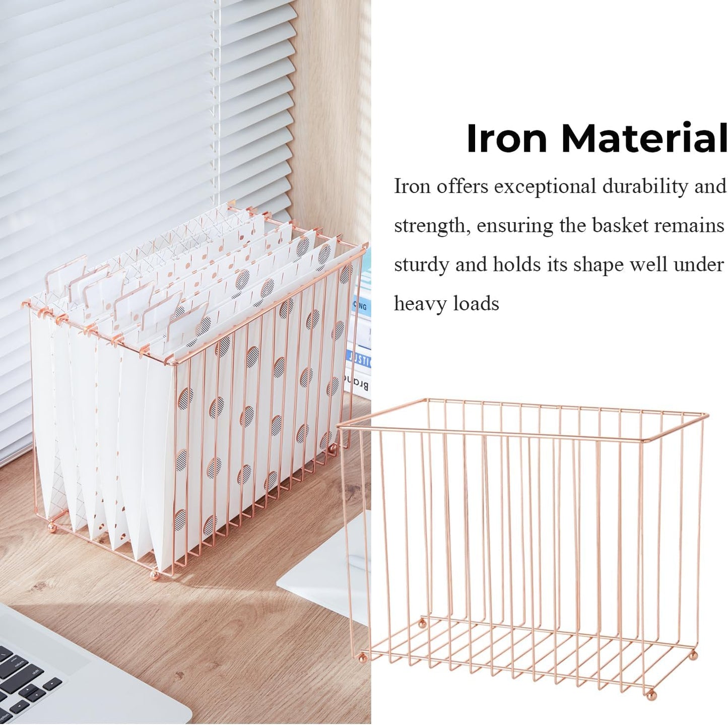 Y YOMA 1 Pack Rose Gold Desktop Hanging File Organizer | Letter Size Metal File Kit for Desk Home Office, I Shaped