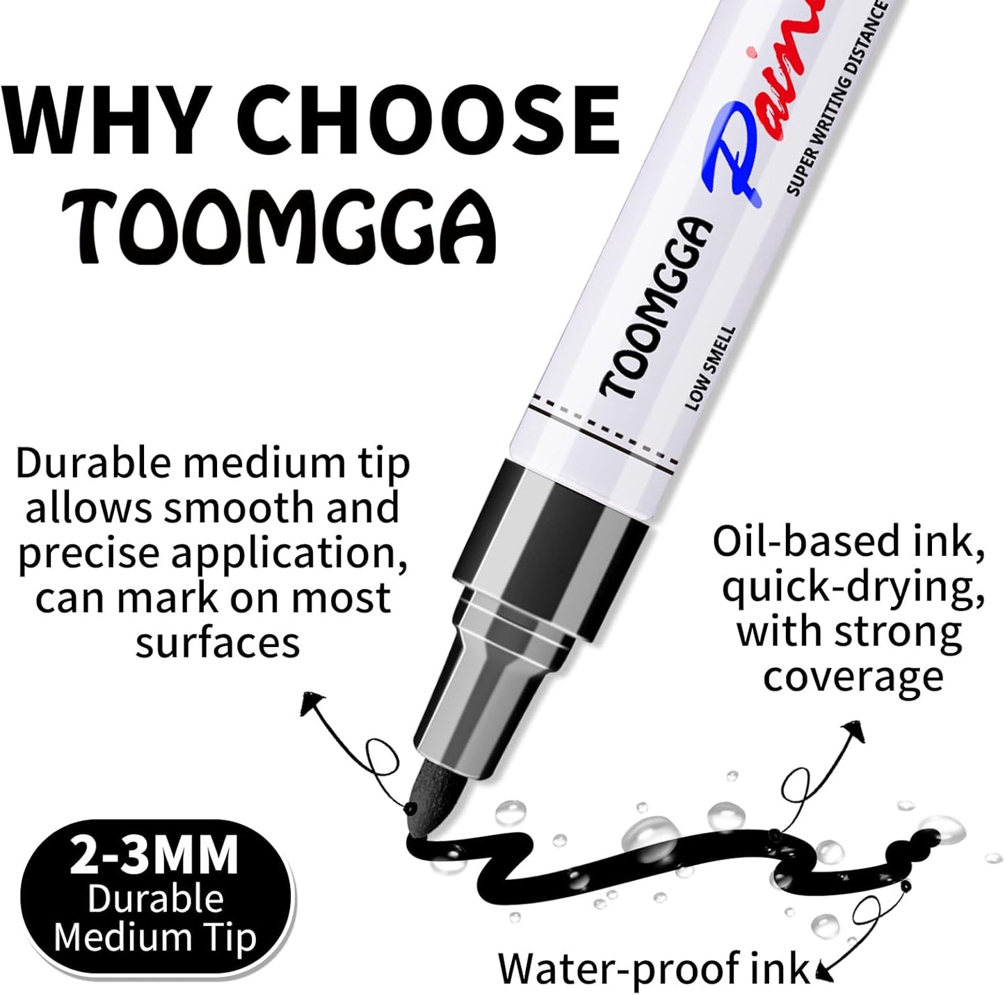 White and Black Permanent Markers Paint Pens - 12 Pack Oil Based Paint Markers, Medium Tip, Quick Drying Pens for Wood, Metal, Rock Painting, Mugs, Canvas, Clothes, Plastic Marking