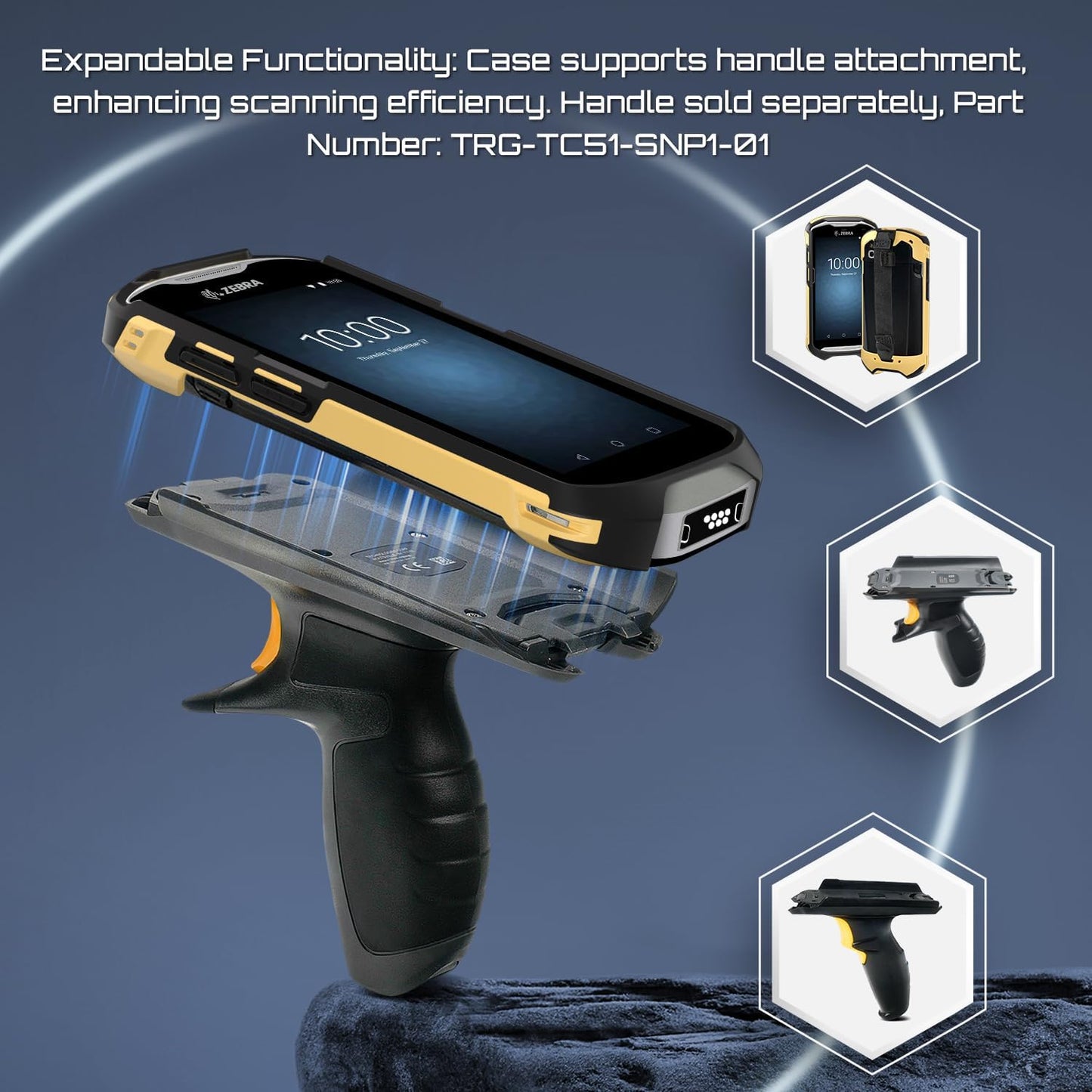 TC51 TC52 TC56 TC57 TC510K Case with Hand Strap - Protective & Ergonomic for Zebra Handheld Barcode Scanners SG-TC5X-EXO1-01 SG-TC5X-EXONHS-01 (Black-Yellow Blend)