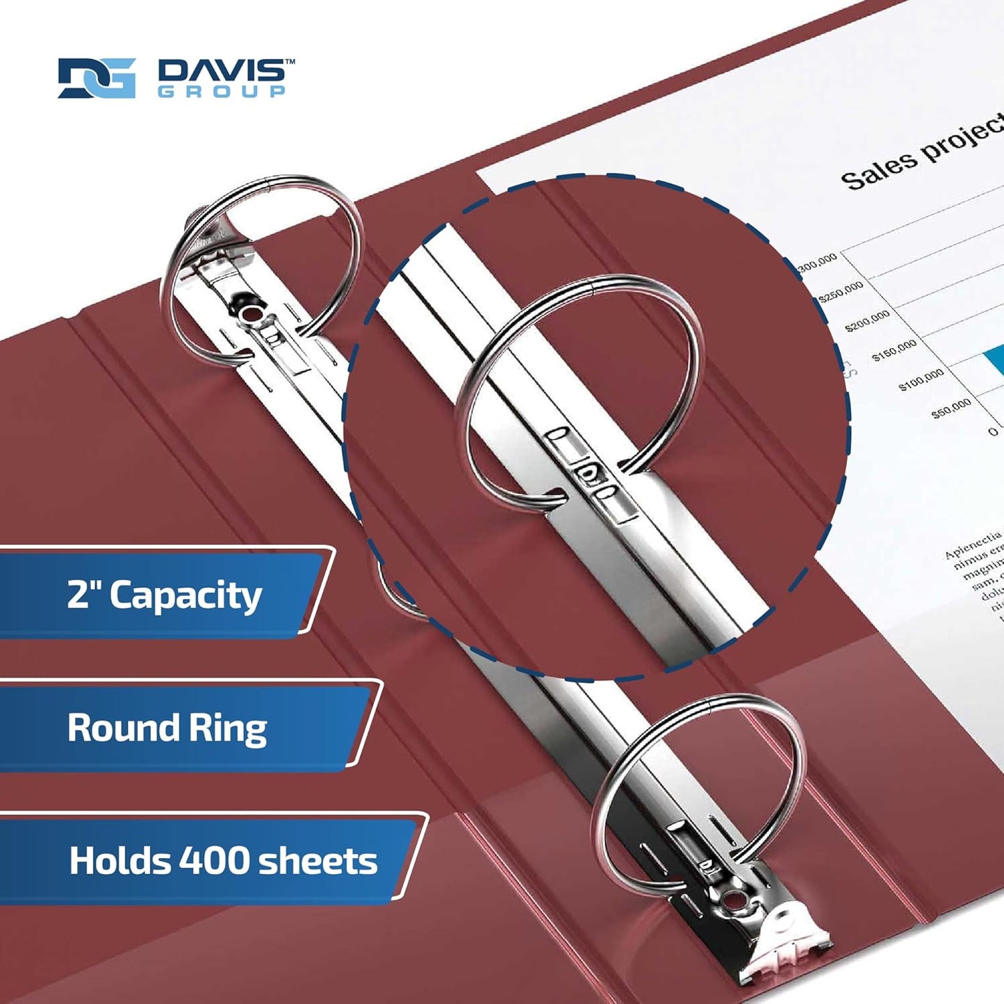 Easyview Premium 3-Ring Binders with Clear-View Covers and Round Rings, Binders for School or Office, 2 Inch, Pack of 6, Burgundy