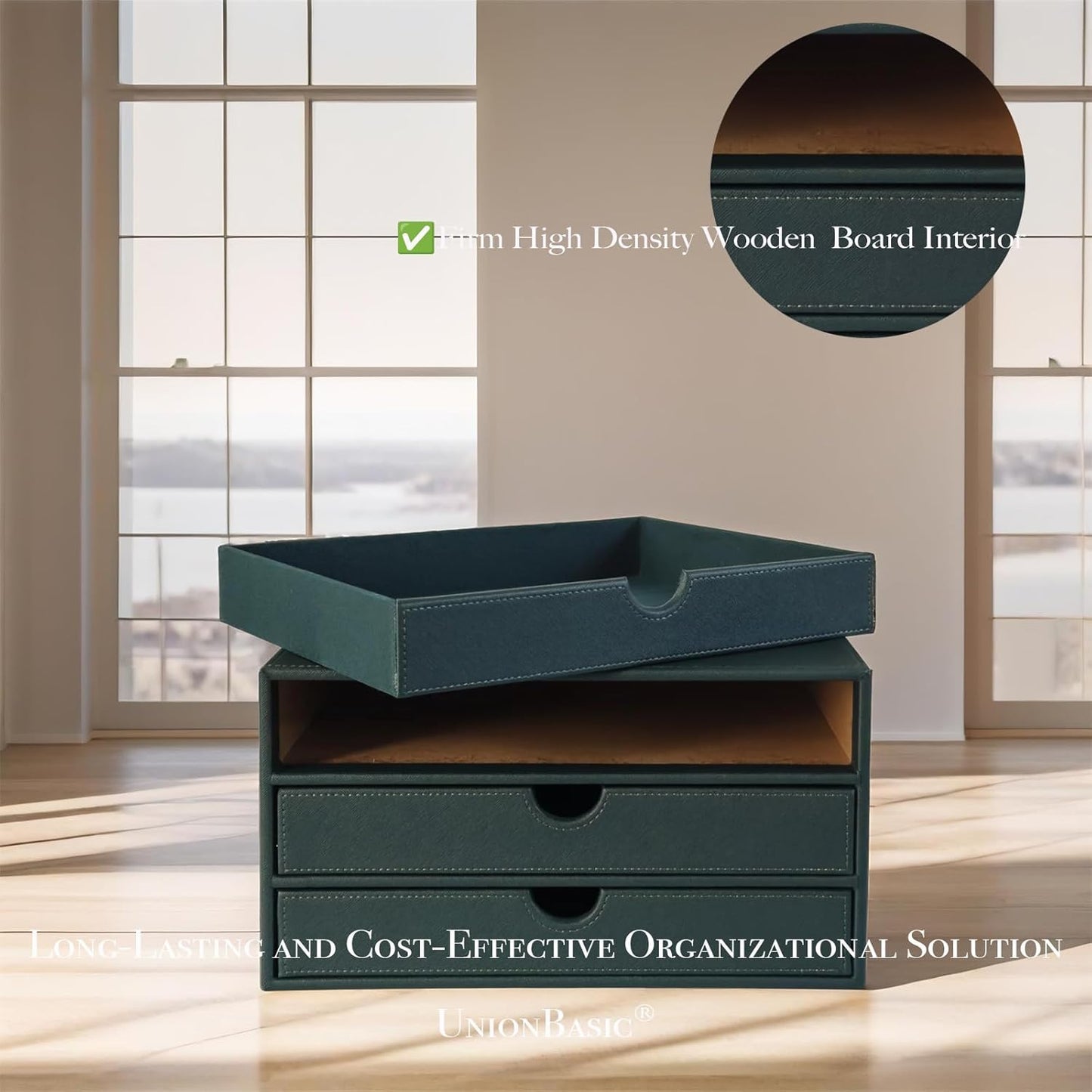 UnionBasic Document Organizer, 3-Drawer File Cabinet Document Storage Box, Office Desktop Filing Organizer, Dark Green
