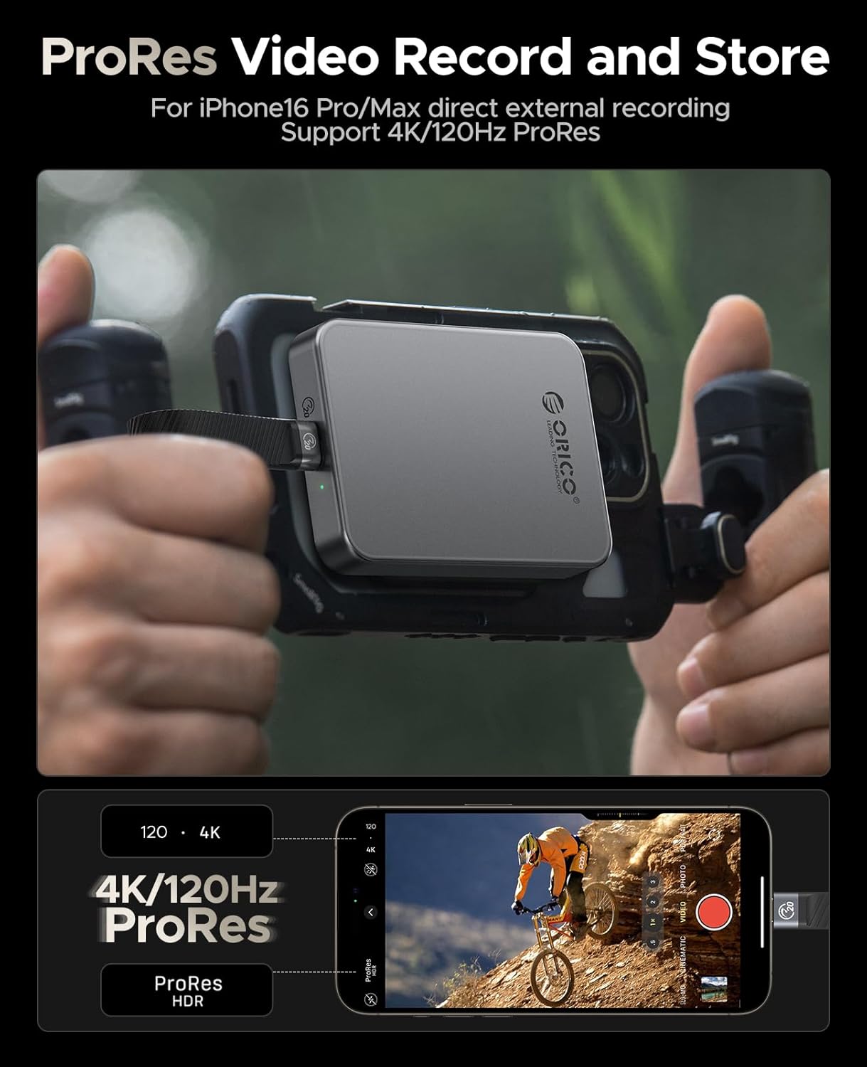 ORICO 2TB Magnetic Portable SSD, Aluminum Alloy, 4K 120 fps ProRes HDR Record and Store, Up to 2000MB/s, External Solid State Drive, Compatible with iPhone 16 Pro Max, Tablet, Computer - K20