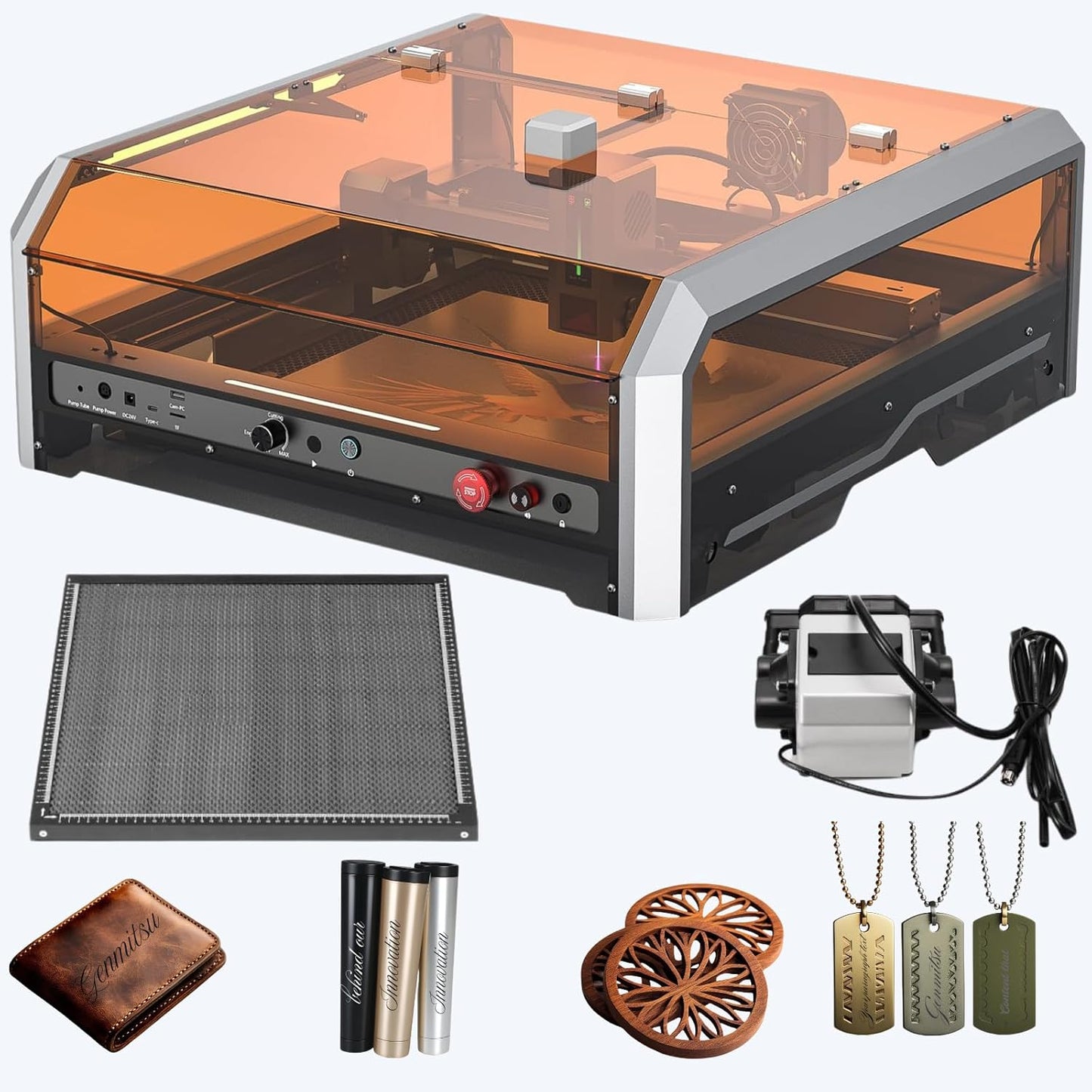 L8 Laser Engraver, 40W Power Output Laser Cutter Built-in Acrylic Enclosure with Vent, 40,000mm/min All-in-one Laser Engraving Machine Air Assist Pump, Honeycomb, Camera, Laser Safety Class 1