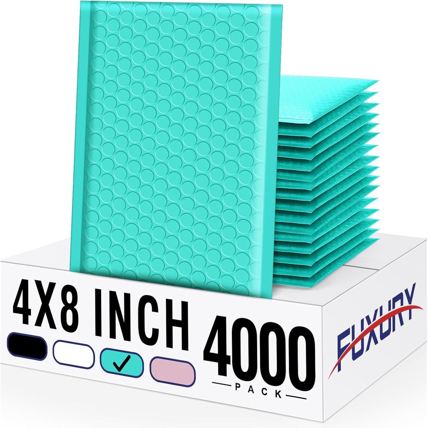 Fuxury Teal Bubble Mailers 4x8" 4000 Pack, Waterproof Padded Envelopes Self Seal Bubble Envelopes, Padded Mailers for Small Business, Envelope Mailers Usable Size 4x7"