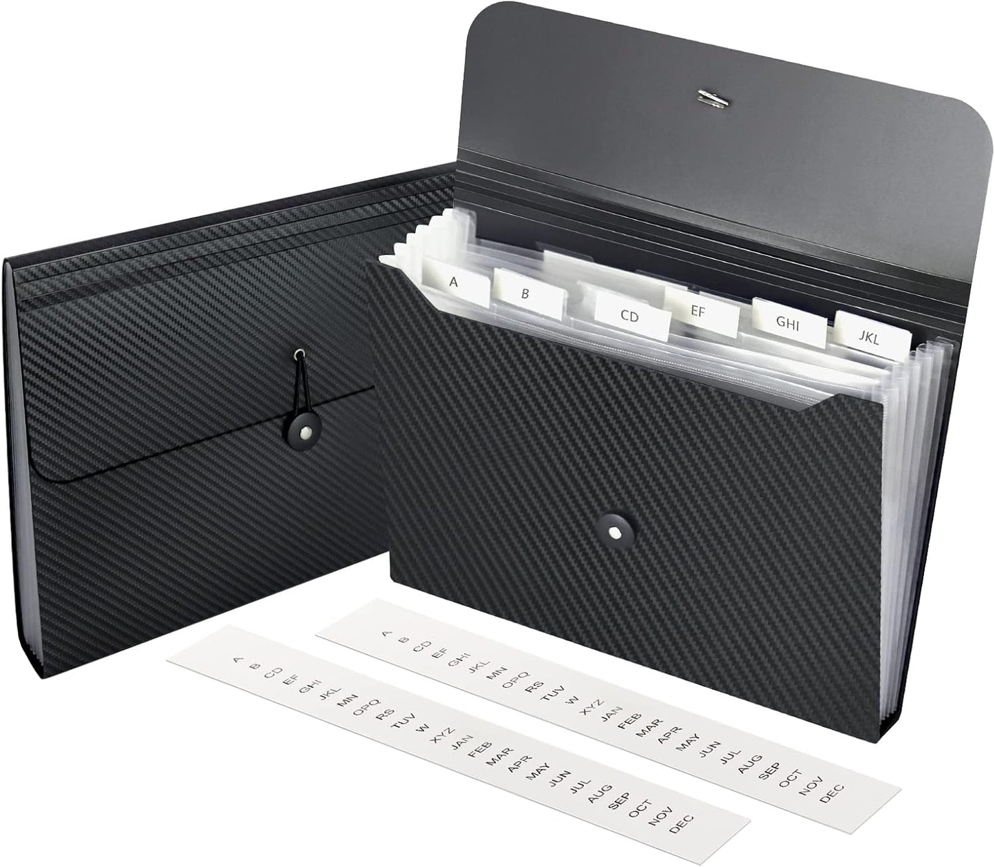 7 Pocket Expanding File Folder with Tab Inserts, Accordian File Organizer Document Receipt Organizer, Accordion Folder File Keeper A4 Letter Size, for School Home Office, Black(Pack of 2)