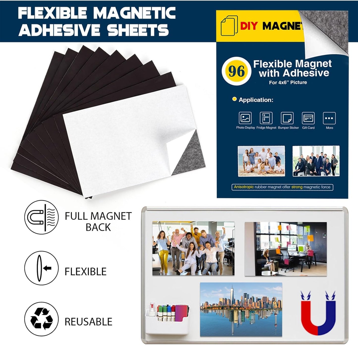 Magnet Sheets with Adhesive Backing for 4x6 Pictures(Bulk Pack of 96 Pieces),Adhesive Photo Magnets for Home/Classroom/Office,Flexible Magnets for Refrigerator