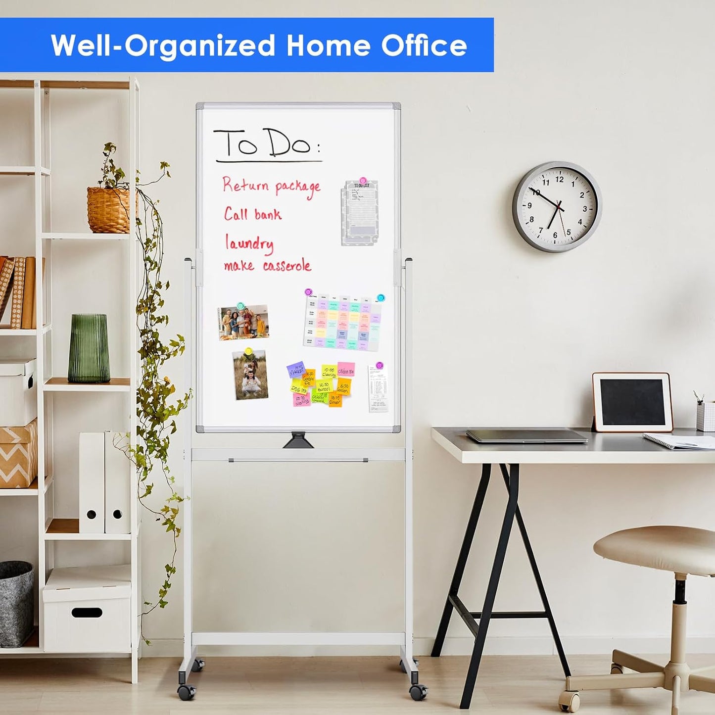 Magnetic Mobile White Board, 40 x 24 Double Sided Dry Erase Board Rolling Whiteboard Aluminum Frame Standing Whiteboard on Wheels