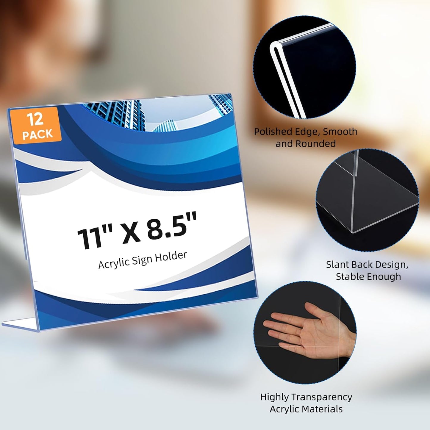 6 Pack L Shape Slanted Back 11x8.5 Plastic Sign Holders with Anti-Slip Pads, Business & Store Acrylic Tabletop Display Stand for Flyers, Menus, Documents, Price, Promotions, Wedding, Party Decoration