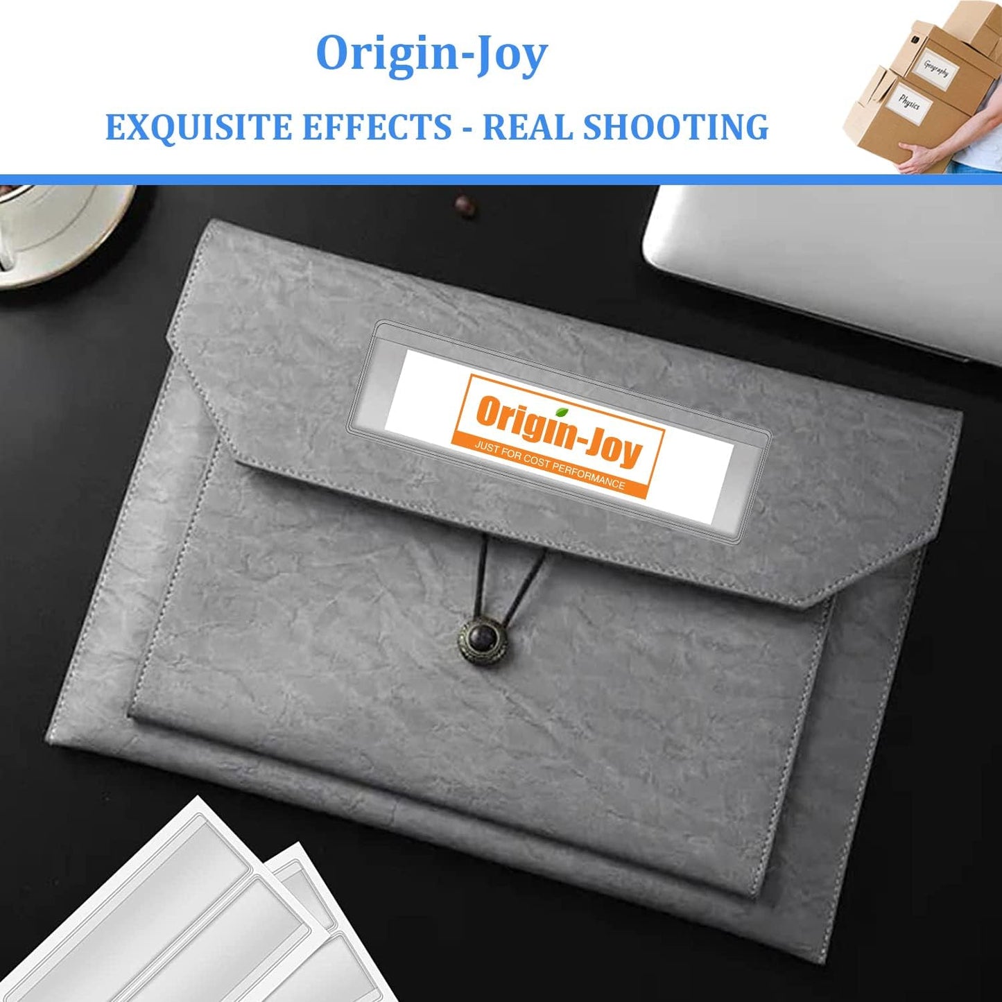 Origin-Joy 35 PCS Self Adhesive Index Card Pockets with Top Open, Clear Plastic Label Holder for Notes, Library and Business, Adhesive Label Pockets & Card Holder (3.5 x 1.75 inch)