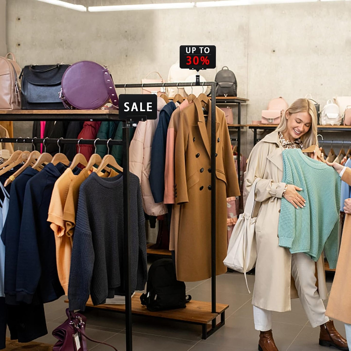 8 Pack Rotating Clip Pop Swivel Sign Rotatable Holding Clamp Sign Holder, Plastic Merchandise Sign Display Clip Holder with 2 Chalk Markers for Food, Store Signs Displays, black