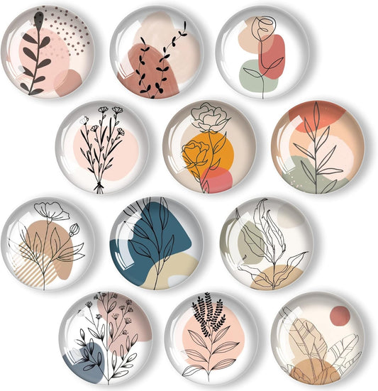 Art Line Flower Refrigerator Magnets 12Pcs Glass Strong Magnetic Refrigerator Magnet Fridge Sticker,Crystal Fridge Magnets Decoration for Crafts,Strong Fridge Magnets for Kitchen, School