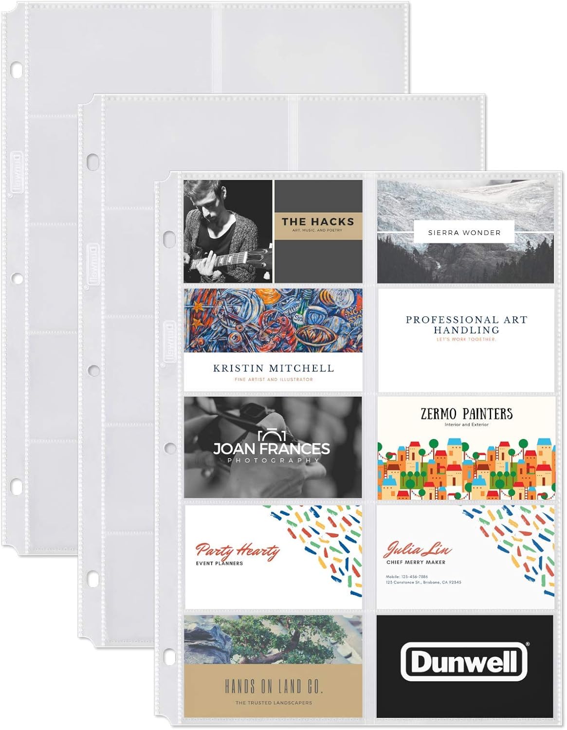 Dunwell Business Card Holder Sleeves (50 Pack for 1000 Cards), Heavyweight Plastic Sheet Protect, Each Sleeve Holds 20 2x3.5 Namecards, 3-Hole Punched, Fits 3-Ring Binders