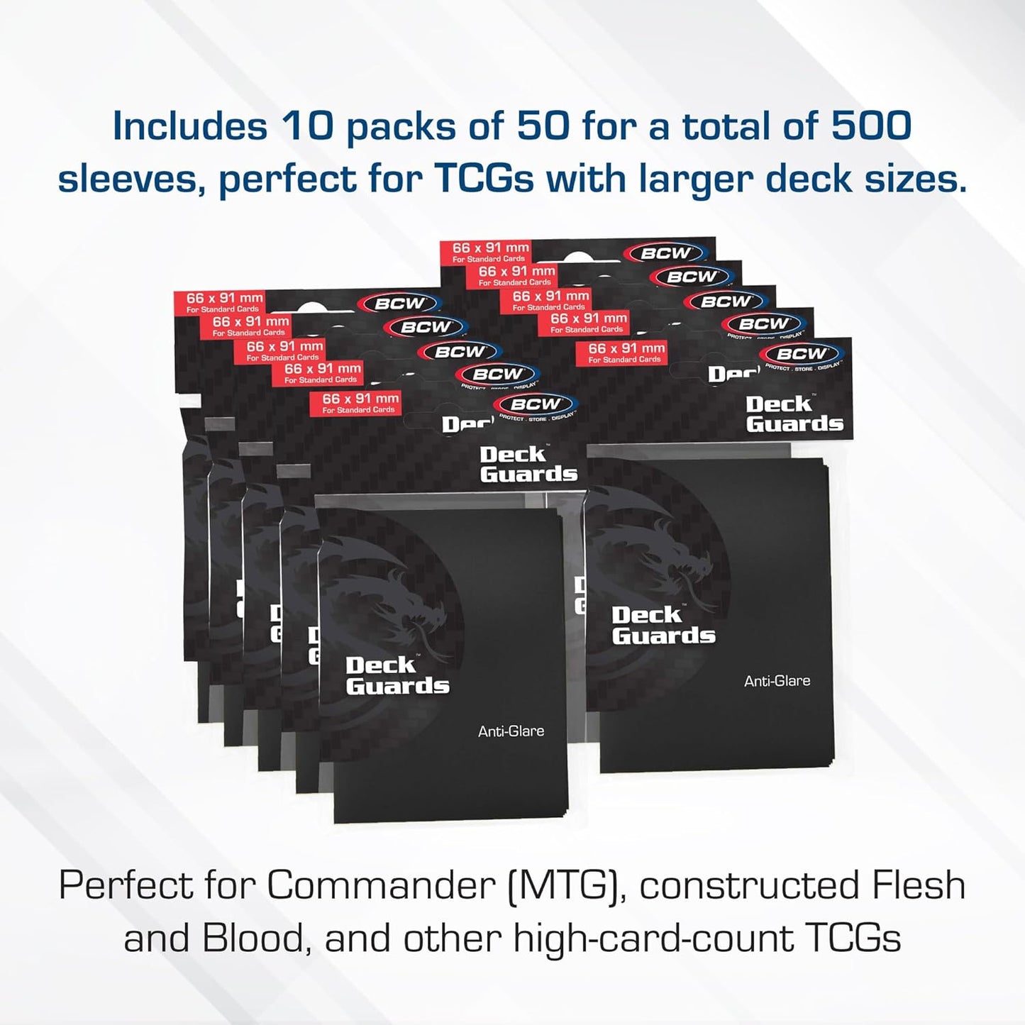 BCW Deck Guard - Double Matte Card Sleeves | 500 Count Box (10 Packs of 50 Sleeves) |Acid-Free, No PVC | Fits 2.5" x 3.5" Game Cards | Archival Safe Sleeves for Card Protection (Black)