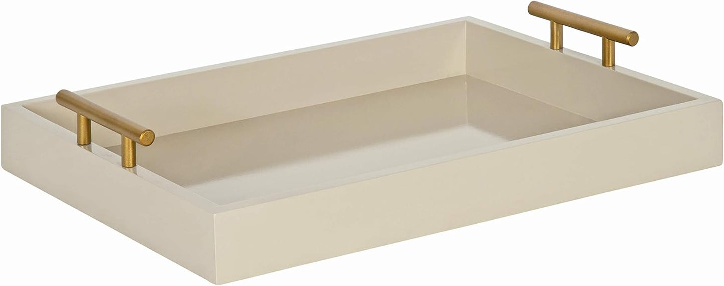Kate and Laurel Lipton Mid Century Modern Decorative Wood Tray with Brushed Gold Metal Handles, Sand Brown