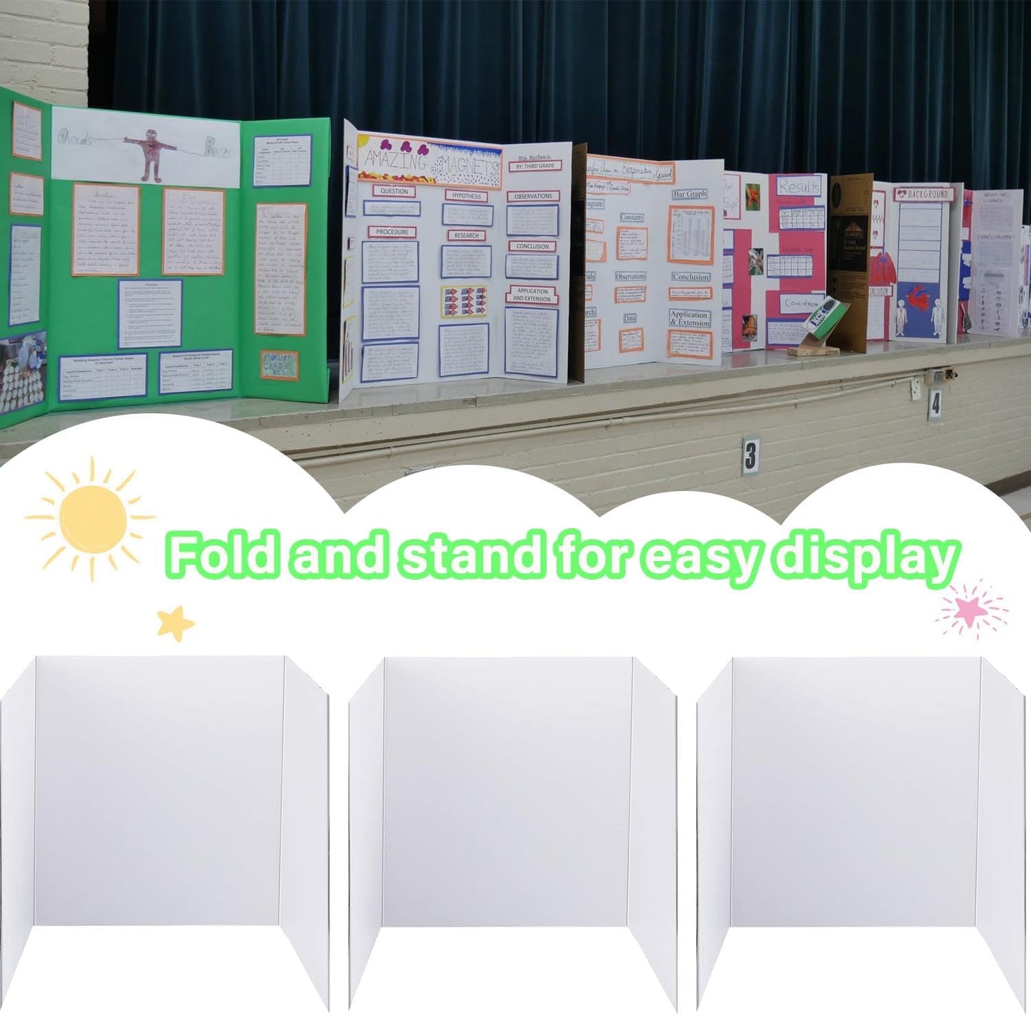 LonlyEagle Trifold Poster Board, 24" x 16", 5-Pack, White Corrugated Project Boards for Science Fairs, School Projects, Event Displays, and Business Presentations