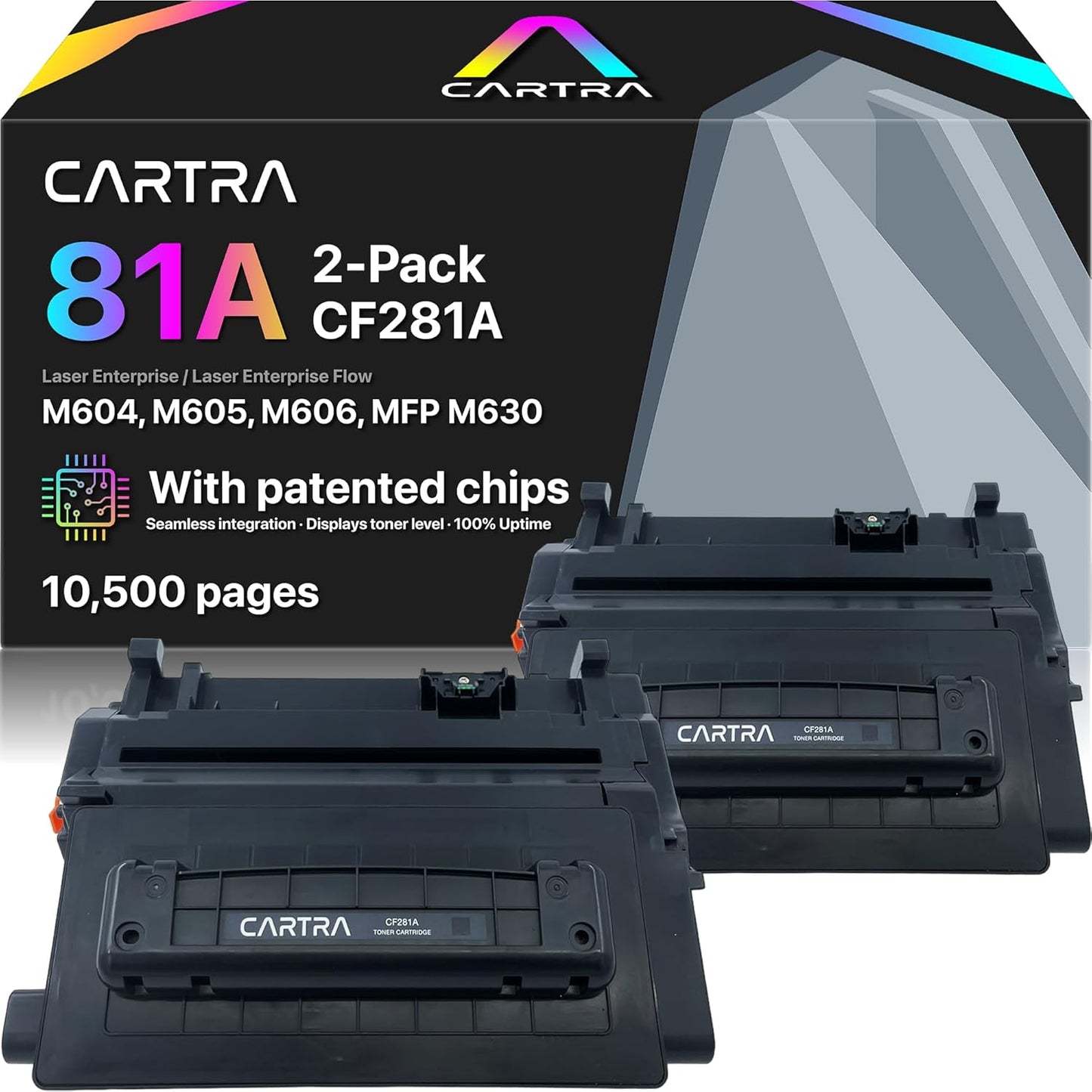 CARTRA 81A 2 Pack Toner Cartridge for HP Laserjet Enterprise M604dn M604n M604 M605dh M605dn M605n M605x M605 M606dn M606x M606 MFP M630f M630h Flow M630z M630 Printer Series 81X CF281A Black