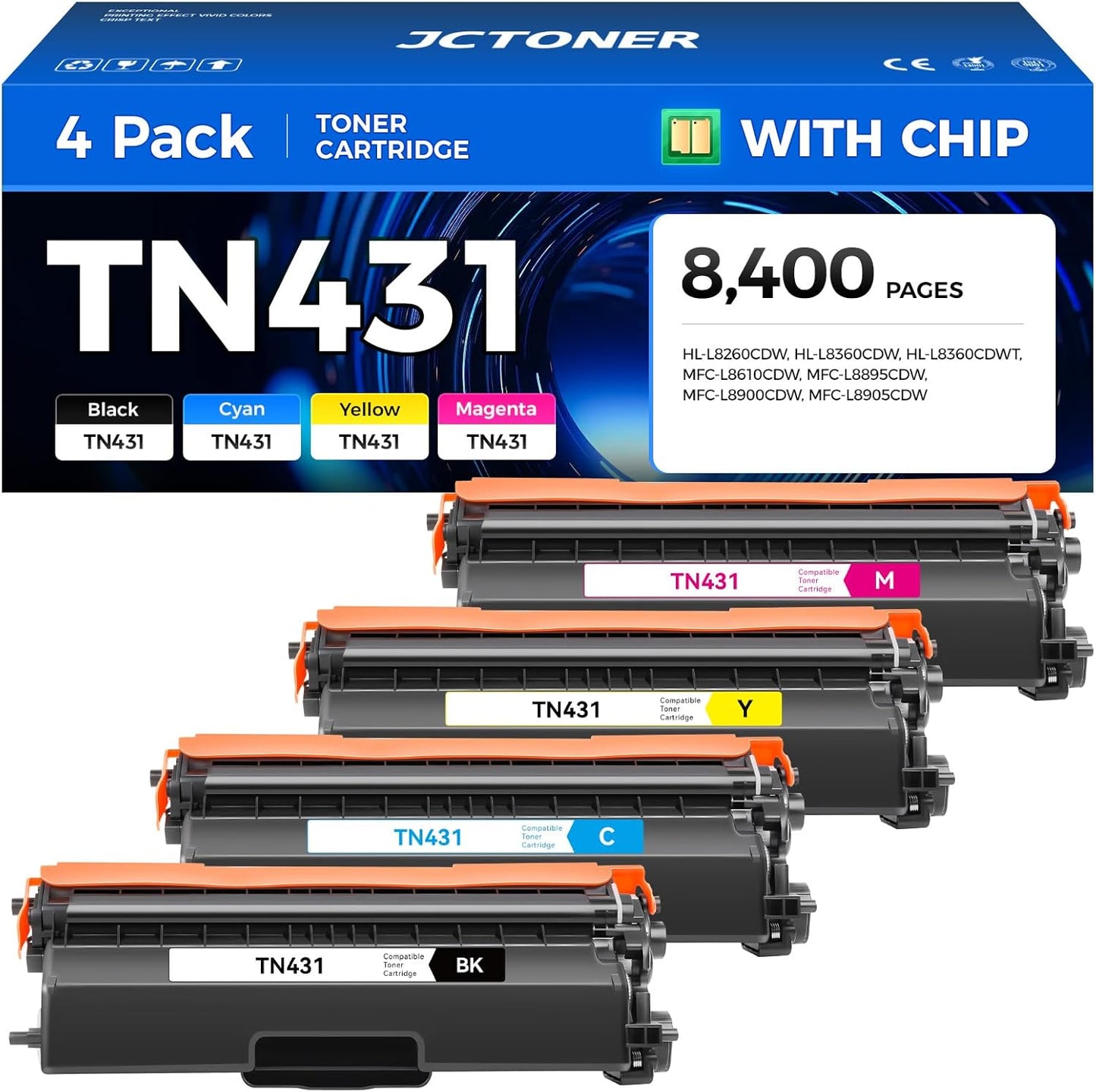 TN431 Toner Cartridge Set 4-Pack Replacement Compatible for Brother TN-431 TN433 TN436 MFC-L8900CDW MFC-L8690CDW HL-L8360CDW HL-L8260CDW MFC-L8610CDW MFC-L8905CDW MFC-L9570CDW HL-L8360CDWT Printer Ink